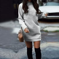 Velvet s dugim rukavima Crew Crt Solid Casual Siva ženska džemper haljina za zimsku veličinu S