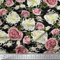Soimoi crna pamučna kambrična tkanička listova, bijela cvjetna i ruža cvijeća za ispis tkanina sa dvorištem široko
