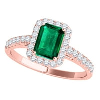 Mauli dragulji za žene 0. Karatni elegantan izgled dijamant i smaragdni oblik smaragdni prsten 4-prong 10k ružičasto zlato
