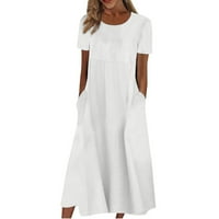 Ljetne haljine za žene Dužina gležnja Maxi kratki rukav Hot prodaja okrugli izrez Čvrsti haljina Ležerne haljine na klirensu bijeli XL