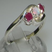 Britanci napravio je 18k bijelo zlato prirodno opal i rubin ženski trilogijski prsten - veličine opcija - veličine 5,5