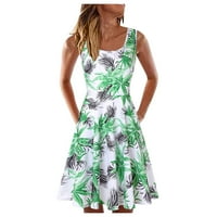 TIQKATYCK Ljetne haljine za žene Dame Ljeto bez rukava bez rukava A-line kratka ležerna tiskana haljina na plaži Haljine za žene zelene boje
