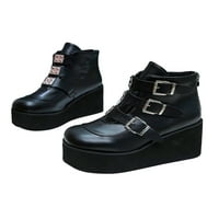 Welliumy Womens Platform Boot Wedge Goth Punk Boots Buckle remen za plijesni čizme hodaju udoban zip crni 11.5