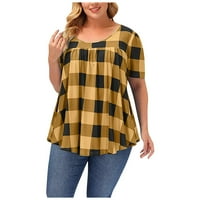 Žene Ljetne vrhove ženska plus veličina moda casual okrugli izrez Bluze kratkih rukava cvjetni tunički košulje žuto xl