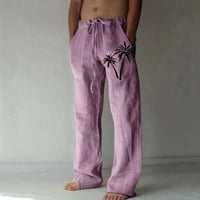 Baccoke muške hlače mens casual pamuk i posteljina otisnuta posteljina džepa čipkasti hlače velike veličine hlače ljubičaste