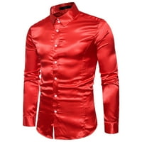 Košulje za muškarce Muška visokokvalitetna Ležerna modna sjajna majica s dugim rukavima V izrez Jesen odjeću za muškarce crveno l