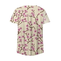 JJayotai Bluze za žensko čišćenje Žene Modni ispisani povremeni kratki majica s dugim rukavima V-izrez Flash bluza Pins Pink
