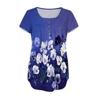 Lirclo ženske cvjetne tunike vrhovi V- izrez kratkog rukava s kratkim rukavima Ljetna casual bluza tamno plave s