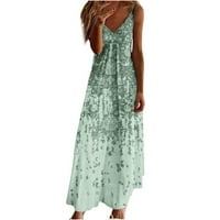 Zunfeo ljetne haljine za žene plaža boho bez rukava Vintage casual cvjetni tekući odmori za odmor - zelena 2xl