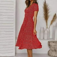 Qucoqpe modne žene ljetne haljine crvena toka moda seksi V-izrez bijela polka tačka cvjetnog tiskane vjenčane haljine plus veličina midi haljina haljina