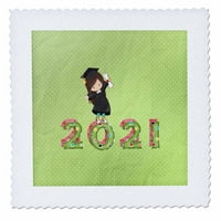 Slika slatkog devojke diplomiranog i diplome na isprekidanim, zelenim, ružičastim kvartom QS-336622-3