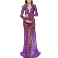 Midi haljine trudna čipka modni dugi rukav V izrez Maxi večernja materična fotografija haljina