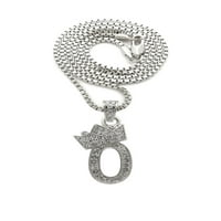 Kameni stud nagnut krunski broj Micro Privjesak s Bo lancem ogrlica, # 0 srebrni ton 18