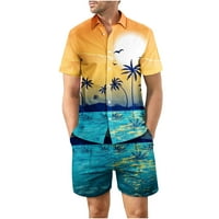 DahAx Muškarci Postavite gumb za odmor s kratkim rukavima dolje Regularno Fit Summer Fashion Hippie Beach Outfits Hawaiian TrackSuits Blue 5xl