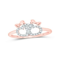 10kt Rose Gold Womens okrugli dijamant dvostruki srčani prsten CTTW