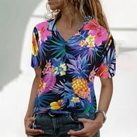 Plava cvijeća bluza odlazi bluza ananas funky majica prednjepocket ženske ženske majice s kratkim rukavima