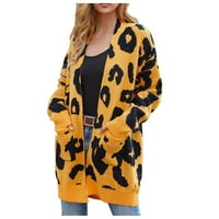 Kardigani za žene Trendi modni leopard Dugih rukava Pleteni džemper pričvršćuje kimono kardigan žuti