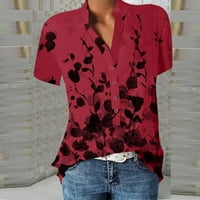 Tking Fashion Womens Vrhovi Ženska ležerna košulja s kratkim rukavima s kratkim rukavima V-izrez Labavi bluza vrhovi za žene
