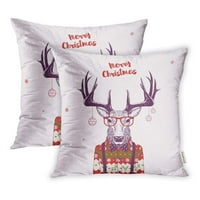 Smiješan božićnjak Nerd Hipster Deer Antler Crtanje jastučnice za jastuk, skup od 2