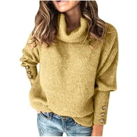 Hinvhai Plus džemper vrhovi na sezonski klirens Ženski turtleneck pleteni džemper duks dugih rukava Elegantni vrhovi žuti 6