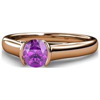 Amethyst i dijamant Solitaire Plus zaručnički prsten 1. CT TW u 14K ružičastog zlata.Size 8.5