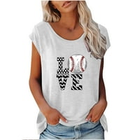 Cleance pod $ cherella bejzbol modni ženski modni kratki rukav Okrugli vrat tiskani majica bluza labava vrhova bijela, xxl