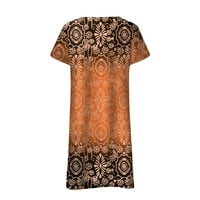 Ljetne haljine za žene tiskane V-izrez A-line kratki slobodno vrijeme kratki rukav haljina narandžasti 3xl
