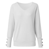 Riforla Fashion Women Cust Color V-Leader gumb Plint džemper jesen i zima topla top bluza Ženski pulover džemper bijeli XL