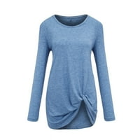 Labakihah Ženske košulje Žene Modni labavi dugi rukav O-izrez Casual Majica bluza s majicom Tops Light Blue XL