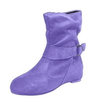 MTVXESU štedi čizme za čišćenje Žene Retro gležnjače, modne naslonjene potpetica za pokretanje retro zip čizme Okrugli prsti široke teleće kratke čizme borbene čizme zimske cipele ljubičaste 5.5