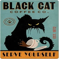 Crna mačka metalna limena limena, crna mačka izlijevanje kafe, poslužite se, metalna zidna ploča retro umjetnička dekoracija za kućnu klupsku kabinu garaža Bar cafe farma