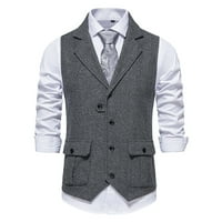 Aoochasliy muški duksevi Pulover Božićno čišćenje prsluk za dugme HERINGSBONE Tweed odijelo Vest Vintage rever prsluk