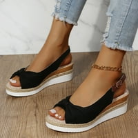 Miayilima Crne sandale Žene dame modne ljetne boje tkanine casual slamne donje klinove sandale