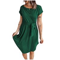 EFSTEB ženske haljine plus veličina čišćenje pune boje Ljeto Trendy casual kratki rukav haljina za zavoj za počasti za zavoj za počast mini haljine zeleni xl