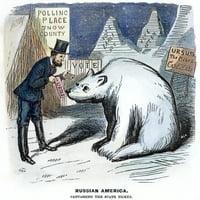Crtaničenje: Alaska Kupovina, 1867. Američki crtani film koji prikazuje političara koji pokušava pronaći birače u novo stečenom, ali nenaseljene Aljaske