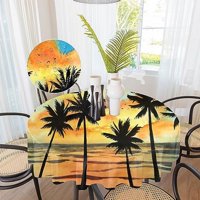 Okrugla stola - vodootporna otporna na prskanje Ljeto vjenčanje okrugla stol odjeća meko smanjenje stolnjak za čitanje - ljetna plaža Palm drveće akvarel