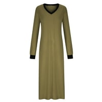 Maxi haljine za žene Ženski džep s dugim rukavima V-izrez Bočni prorez Sleep Rubnja Duga haljina Vojska zelena s