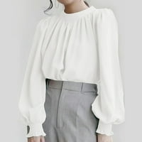 Huachen ženski casual pulover pultolosne košulje sa labavim postoljem za košulju TOP WHITE XXL