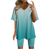 Plus size Ljetne odjeće za žene s kratkim rukavima V-izrezana gornja bluza Ženska vježbanje Plava veličina L