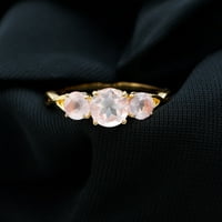 Tri kamenog prstena - okrugli rez Rose Kvarc Crossover prsten za žene, 14k žuto zlato, US 3,00