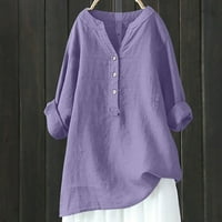 Ženska plus majica za čišćenje ženske V-izrez dugih rukava s dugim rukavima pamučna i posteljina košulja od pamučne majice Bluza