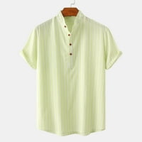 Muški casual gumb dolje na plaži Pulover majice Plus size Striped print štand ovratnik kratka rukava bluza Slobodnoj majici Havajska plaža Majica Green XXL