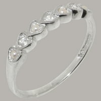 Britanci izrađeni sterling srebrni prirodni dijamant i kultivirani biserni ženski vječni prsten - veličine opcije - veličine 9