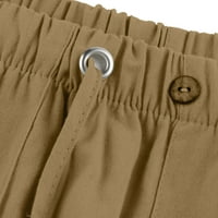 Muške radne hlače opuštene fit ravne fit hlače muškarci dugi pamučni posteljina muške pantalone pantalone čvrste boje za muškarce Classic Fit Yellow XXL