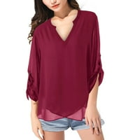 Ženske vrhove Moda plus ženska puna veličina V-izrez bluza šifon košulja modni rukavi plus veličine vrhova