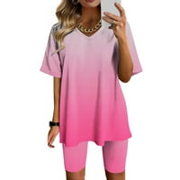 Vivianyo HD žene kratki vrtovi za žene Modne bluze V-izrez Kratki rukav Tors Shorts Casual Suit Sets Flash Picks Pink