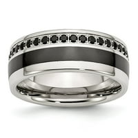 Mia Diamonds od nehrđajućeg čelika polirana crna keramička ugrađena kubična cirkonija Vjenčana zaruka Veličina prstena - 13
