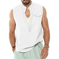 Aaimomet Havajska majica za muškarce Muškarci Proljeće Ljeto TOJ košulju Pamučne posteljine Pure Boja Muška majica Dugme-dolje Bijela, XL