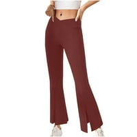 Hanas hlače Moda ženska seksi labava proreza casual hlače visoki struk čvrste boje Sportske joge hlače vino xxxl