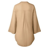 Bazyrey Womens Ljetni vrhovi Čvrsta tiskana bluza Ženka V izrez Casual rukave labave tuničke majice Brown 5xl
